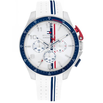 Tommy Hilfiger Bank zegarek męski srebrny z białym paskiem 1792167