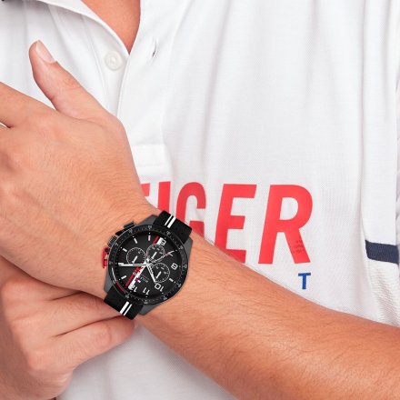 Tommy Hilfiger Bank zegarek męski czarny z czarnym paskiem 1792168