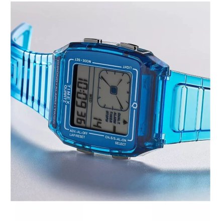 Timex Q TW2W45100 transparentny niebieski zegarek damski na pasku z wyświetlaczem