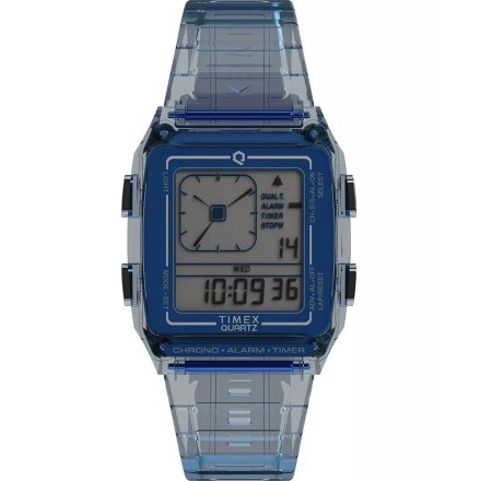 Timex Q TW2W45100 transparentny niebieski zegarek damski na pasku z wyświetlaczem