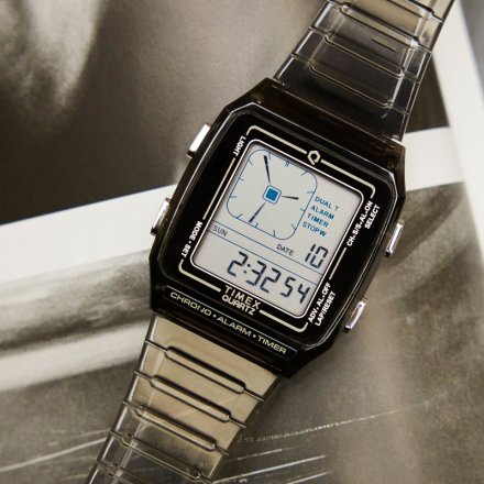 Timex Q TW2W45000 transparentny szary zegarek damski na pasku z wyświetlaczem