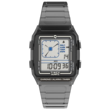 Timex Q TW2W45000 transparentny szary zegarek damski na pasku z wyświetlaczem