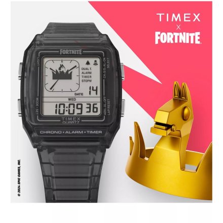 Timex Q Fortnite TW2W96500 transparentny czarny zegarek na pasku z wyświetlaczem