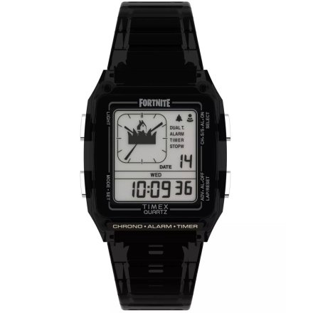Timex Q Fortnite TW2W96500 transparentny czarny zegarek na pasku z wyświetlaczem
