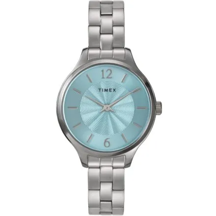 Timex Peyton TW2W98400 srebrny zegarek damski z błękitną tarczą