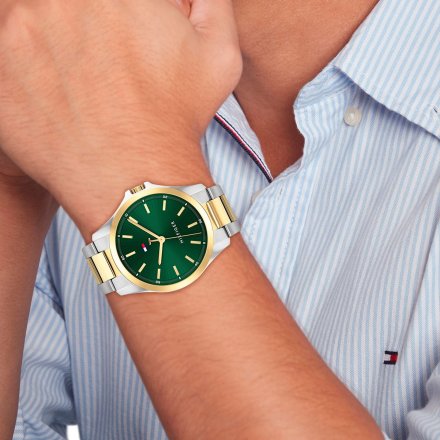 Tommy Hilfiger Bruce zegarek męski srebrno-złoty z zieloną tarczą 1792192