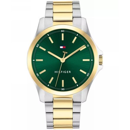 Tommy Hilfiger Bruce zegarek męski srebrno-złoty z zieloną tarczą 1792192