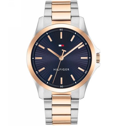 Tommy Hilfiger Bruce zegarek męski srebrno-złoty z granatową tarczą 1792193