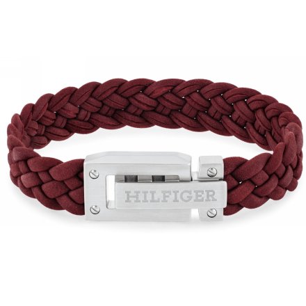 Tommy Hilfiger Flat Braided Leather bransoletka męska skórzana bordowa 2790519
