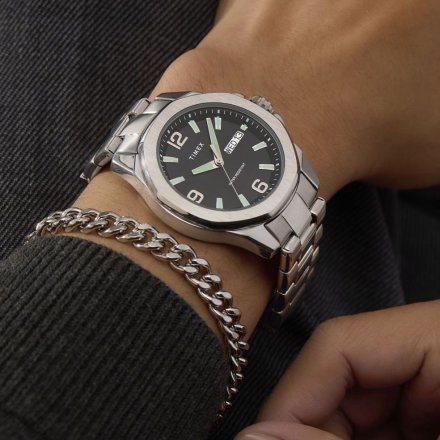 Timex Essex Day & Date TW2W92700 Męski zegarek srebrny na bransolecie