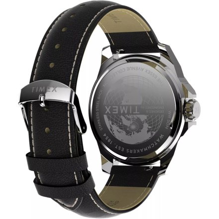 Timex Essex Day & Date TW2W92900 Męski zegarek srebrny na czarnym  pasku