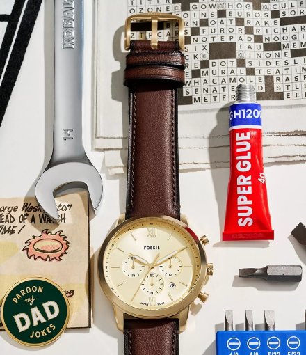 Fossil Neutra zegarek męski ze złotą tarczą na brązowym pasku FS6113