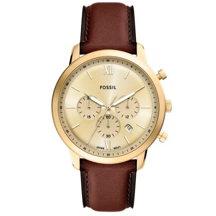 Fossil Neutra zegarek męski ze złotą tarczą na brązowym pasku FS6113
