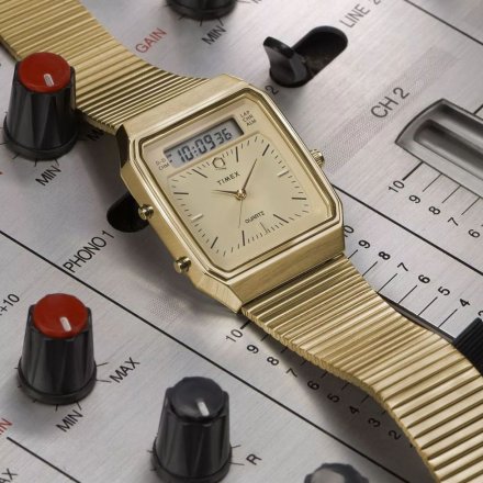 Timex Q Ana-Digi Reissue TW2Y06000 zegarek męski złoty z wyświetlaczem