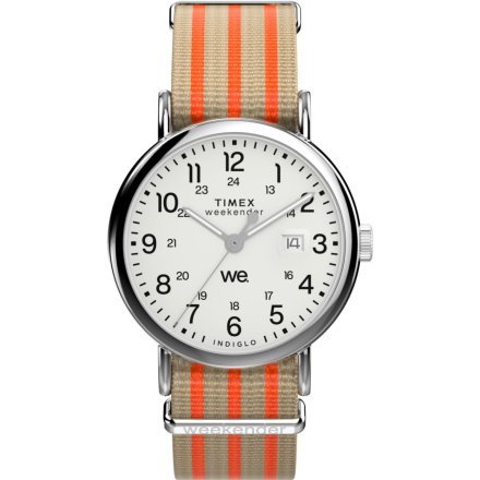 Timex Weekender TW2Y08900 męski zegarek z szaro-pomarańczowym paskiem