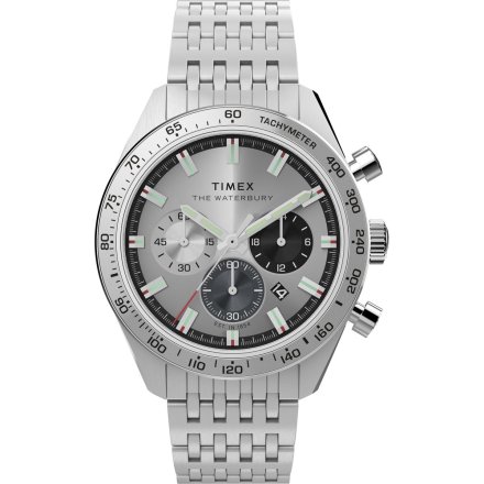 Timex Waterbury Chronograph TW2Y18700 Zegarek męski srebrny na bransolecie 