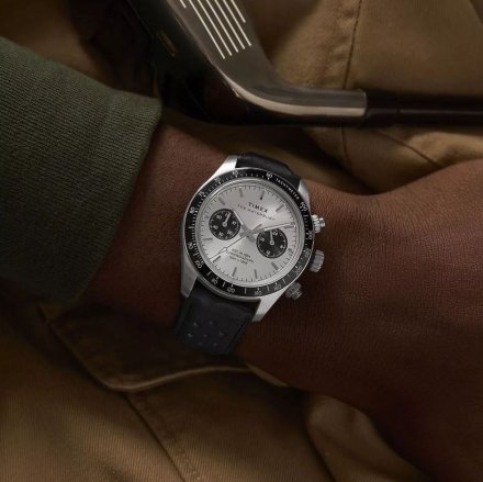Timex Waterbury Heritage Chronograph TW2Y19300 Zegarek męski srebrny na czarnym pasku
