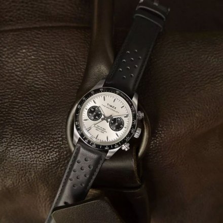 Timex Waterbury Heritage Chronograph TW2Y19300 Zegarek męski srebrny na czarnym pasku