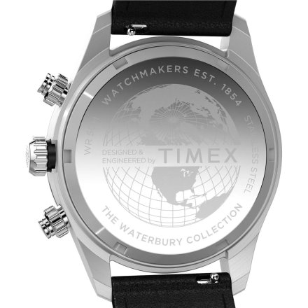 Timex Waterbury Heritage Chronograph TW2Y19300 Zegarek męski srebrny na czarnym pasku