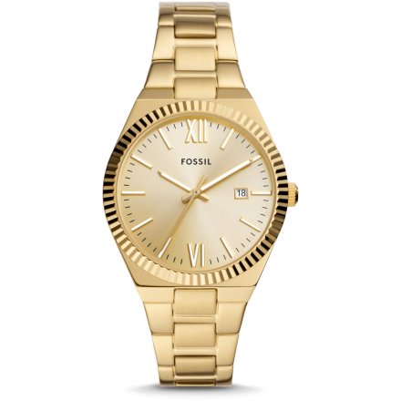 Fossil Scarlette zegarek damski złoty z bransoletką i datownikiem ES5299