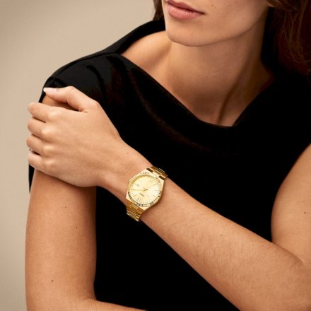 Fossil Scarlette zegarek damski złoty z bransoletką i datownikiem ES5299