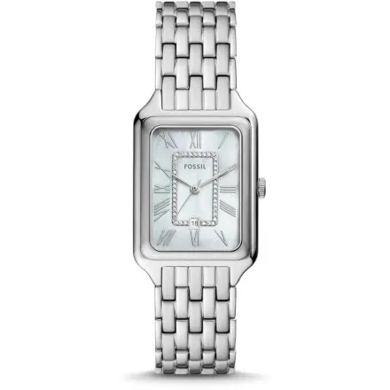 Fossil Raquel zegarek damski srebrny z bransoletką i datownikiem ES5306