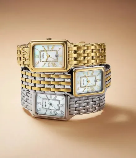 Fossil Raquel zegarek damski srebrny z bransoletką i datownikiem ES5306