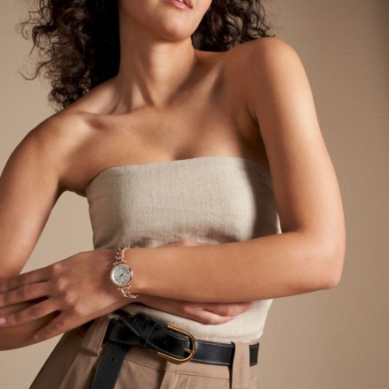 Fossil Carlie zegarek damski różowozłoty z bransoletką łańcuch ES5330