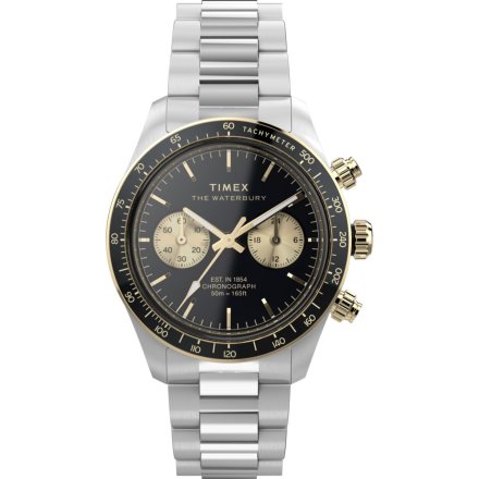 Timex Waterbury Heritage TW2Y24000 Zegarek męski klasyczny z czarną tarczą chronograf