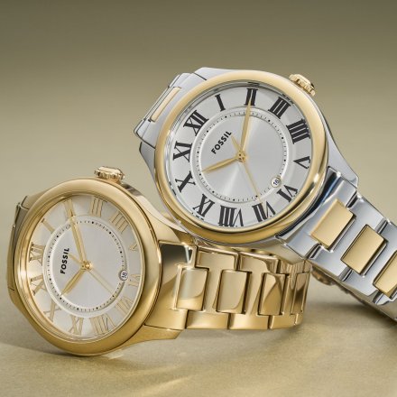 Fossil Gilmore zegarek damski srebrno-złoty z bransoletką i datownikiem ES5396