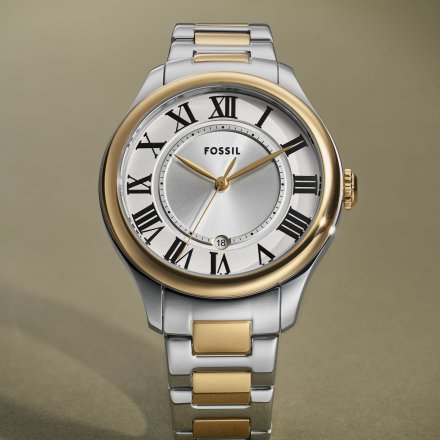 Fossil Gilmore zegarek damski srebrno-złoty z bransoletką i datownikiem ES5396