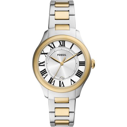 Fossil Gilmore zegarek damski srebrno-złoty z bransoletką i datownikiem ES5396
