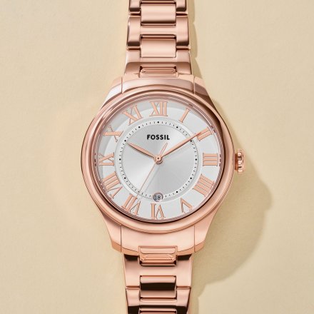 Fossil Gilmore zegarek damski różowozłoty z bransoletką i datownikiem ES5394