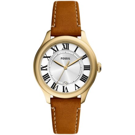 Fossil Gilmore zegarek damski złoty na brązowym pasku z datownikiem ES5397