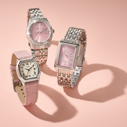 Fossil Harlow zegarek damski srebrny retro na różowym pasku ES5406