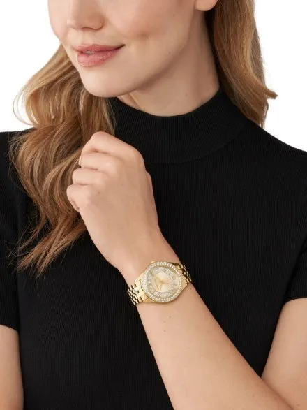 Michael Kors Harlowe MK4709 złoty zegarek damski z kryształkami na bransolecie