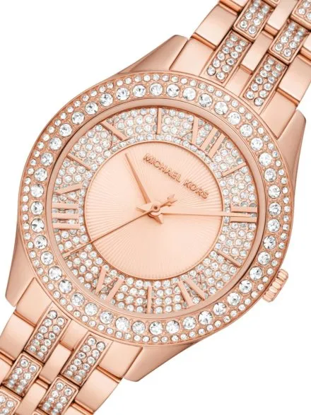 Michael Kors Harlowe MK4710 różowozłoty zegarek damski z kryształkami na bransolecie