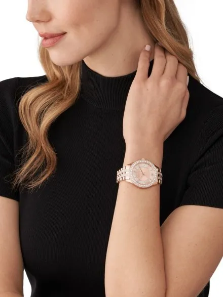 Michael Kors Harlowe MK4710 różowozłoty zegarek damski z kryształkami na bransolecie