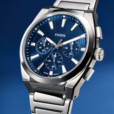 Fossil Everett Chronograph Zegarek Męski Srebrny na bransolecie FS6104