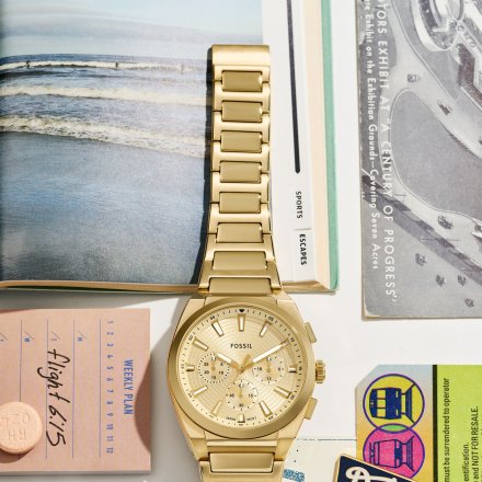 Fossil Everett Chronograph Zegarek Męski Złoty na bransolecie FS6119