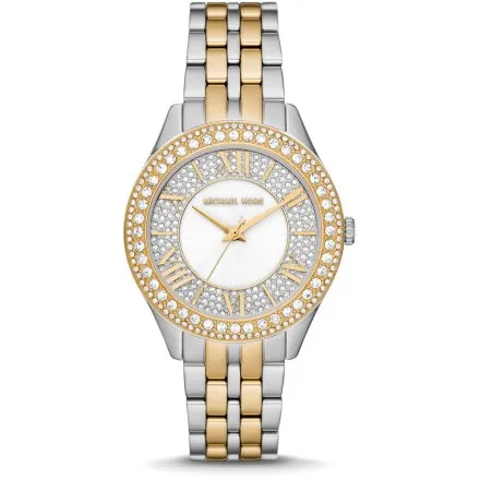 Michael Kors Harlowe MK4811 zegarek damski z kryształkami na bransolecie srebrno-złoty