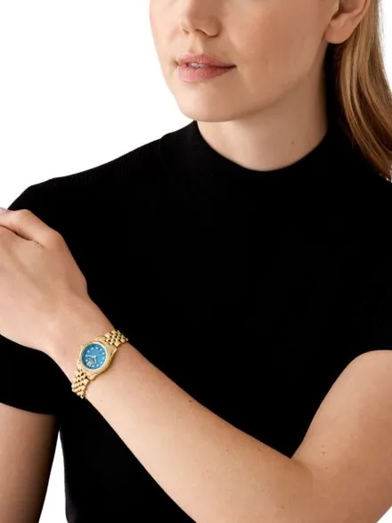 Michael Kors Lexington MK4813 złoty zegarek damski błękitna tarcza
