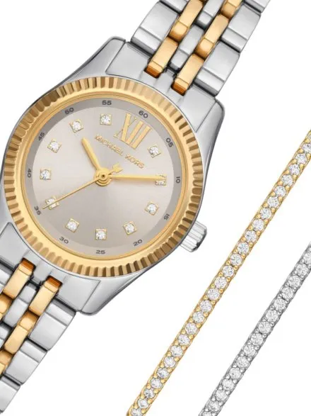 Michael Kors Lexington MK4815SET srebrny zegarek damski w zestawie z bransoletkami