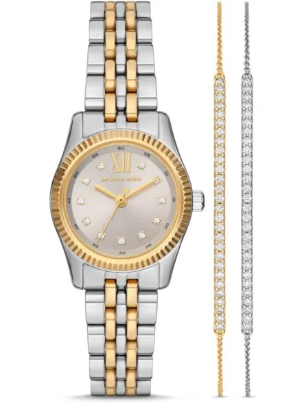 Michael Kors Lexington MK4815SET srebrny zegarek damski w zestawie z bransoletkami