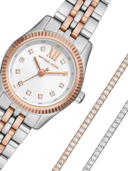Michael Kors Lexington MK4817SET srebrny zegarek damski w zestawie z bransoletkami