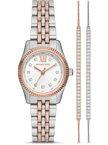 Michael Kors Lexington MK4817SET srebrny zegarek damski w zestawie z bransoletkami