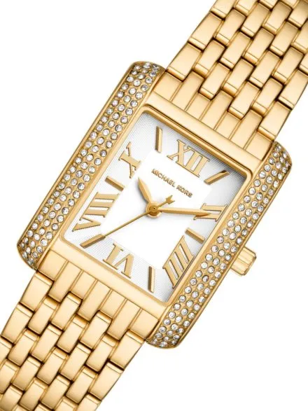 Michael Kors Emery MK4826 złoty zegarek damski o prostokątnej kopercie z białą tarczą