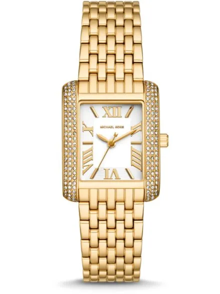 Michael Kors Emery MK4826 złoty zegarek damski o prostokątnej kopercie z białą tarczą