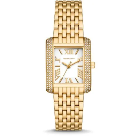 Michael Kors Emery MK4826 złoty zegarek damski o prostokątnej kopercie z białą tarczą