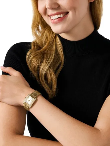 Michael Kors Emery MK4826 złoty zegarek damski o prostokątnej kopercie z białą tarczą